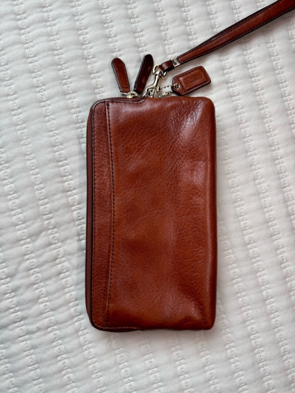 Coach Redwood Brown Pebbled Leather Double Zipper Wallet Wristlet - Picture 5 of 9